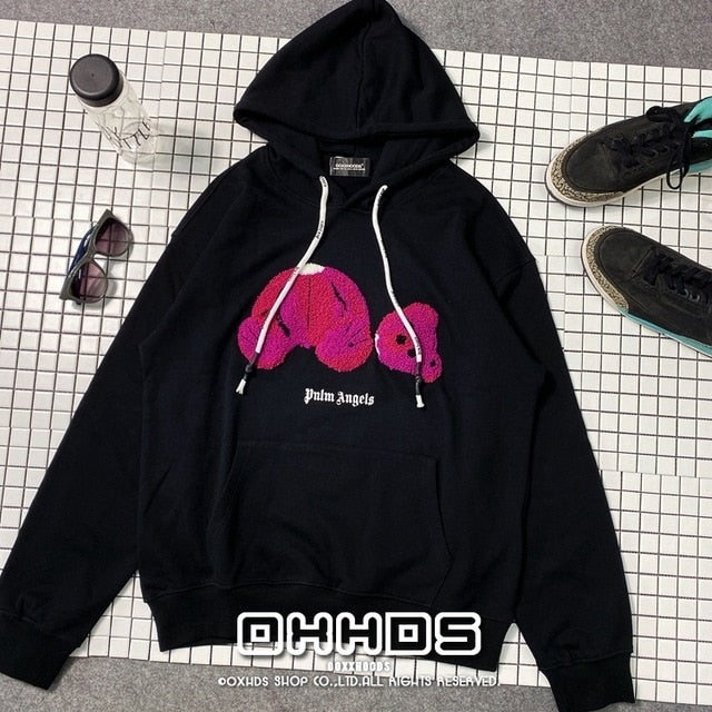 New  lovely youth 3D flocking bear thin couple Hoodie overage