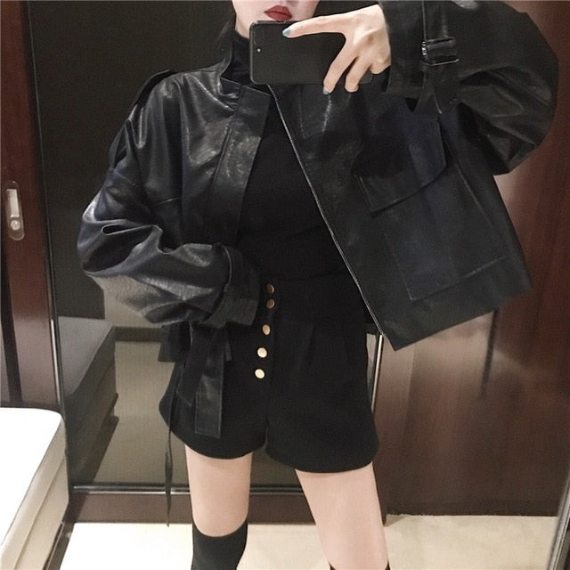 Spring 2020 Leather Bomber Jacket Women Harajuku Solid Pilot Jacket Coat Casual Burgundy Basic Baseball Jackets Outwear jaqueta