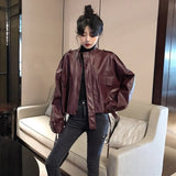 Spring 2020 Leather Bomber Jacket Women Harajuku Solid Pilot Jacket Coat Casual Burgundy Basic Baseball Jackets Outwear jaqueta