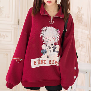 Princess sweet lolita hoodies Autumn and winter original street hand-painted chic stand collar hoodies fashion women LG007