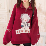 Princess sweet lolita hoodies Autumn and winter original street hand-painted chic stand collar hoodies fashion women LG007