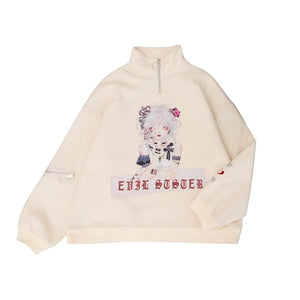 Princess sweet lolita hoodies Autumn and winter original street hand-painted chic stand collar hoodies fashion women LG007