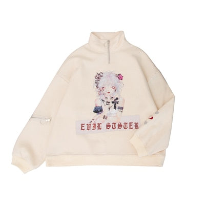 Princess sweet lolita hoodies Autumn and winter original street hand-painted chic stand collar hoodies fashion women LG007