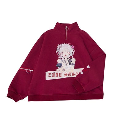 Princess sweet lolita hoodies Autumn and winter original street hand-painted chic stand collar hoodies fashion women LG007