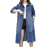 Rlyaeiz 2019 Spring Fashion New Hole Mid-long Denim Jacket Women Autumn Long Sleeve Frayed Jeans Jacket Women chaqueta mujer