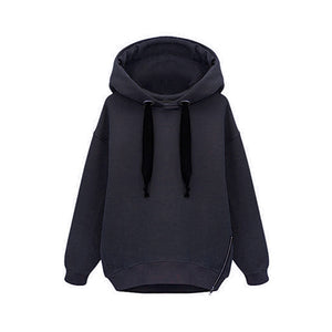 Women Fashion Casual All-match Loose Jacket Long Sleeve Hooded Velvet Thick Warm Sweatershirt Hoody