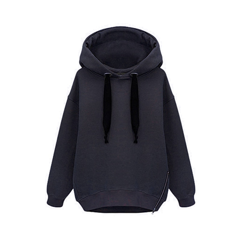 Women Fashion Casual All-match Loose Jacket Long Sleeve Hooded Velvet Thick Warm Sweatershirt Hoody