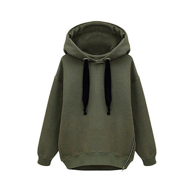 Women Fashion Casual All-match Loose Jacket Long Sleeve Hooded Velvet Thick Warm Sweatershirt Hoody