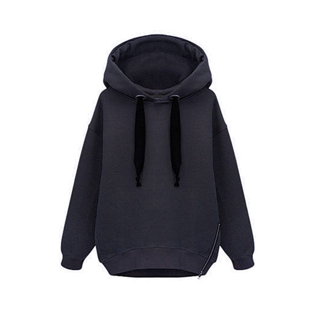 Women Fashion Casual All-match Loose Jacket Long Sleeve Hooded Velvet Thick Warm Sweatershirt Hoody