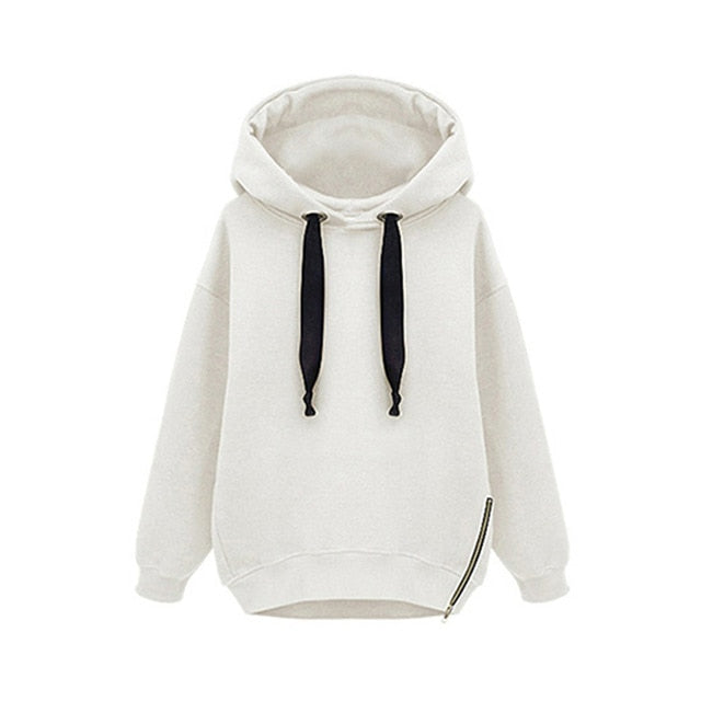 Women Fashion Casual All-match Loose Jacket Long Sleeve Hooded Velvet Thick Warm Sweatershirt Hoody