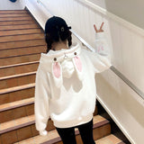 women hoodies harajuku loose embroidery cartoon thick warm women's hoodies long sleeve korean hoodie with ears  sweatshirt pink