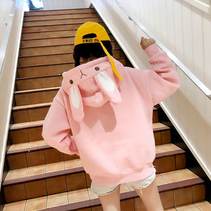 women hoodies harajuku loose embroidery cartoon thick warm women's hoodies long sleeve korean hoodie with ears  sweatshirt pink