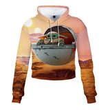 Mandalorian Baby Yoda Crop Top Hoodie Star War Harajuku Cropped Sweatshirt Streetwear Hip Hop Long Sleeves Pullover Tops Cosplay