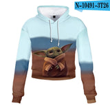 Mandalorian Baby Yoda Crop Top Hoodie Star War Harajuku Cropped Sweatshirt Streetwear Hip Hop Long Sleeves Pullover Tops Cosplay