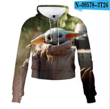 Mandalorian Baby Yoda Crop Top Hoodie Star War Harajuku Cropped Sweatshirt Streetwear Hip Hop Long Sleeves Pullover Tops Cosplay