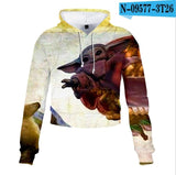 Mandalorian Baby Yoda Crop Top Hoodie Star War Harajuku Cropped Sweatshirt Streetwear Hip Hop Long Sleeves Pullover Tops Cosplay