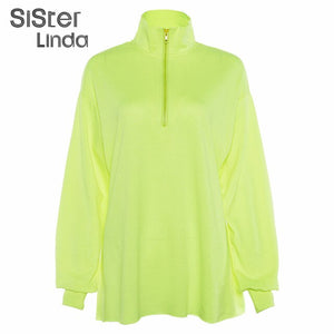 Sisterlinda Solid Zipper Fly Turtleneck Loose Hoodies Sweatshirts Long Full Sleeve Workout Street Hoodies Pullovers Mujer 2019