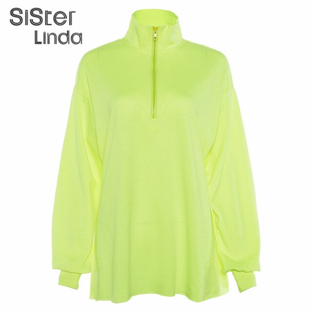 Sisterlinda Solid Zipper Fly Turtleneck Loose Hoodies Sweatshirts Long Full Sleeve Workout Street Hoodies Pullovers Mujer 2019