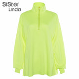 Sisterlinda Solid Zipper Fly Turtleneck Loose Hoodies Sweatshirts Long Full Sleeve Workout Street Hoodies Pullovers Mujer 2019