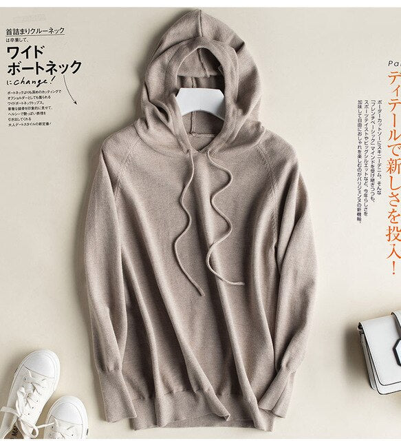 woman knitted hoody clothings casual full sleeve solid pullovers for women  Hodded women top Knitted women clothings