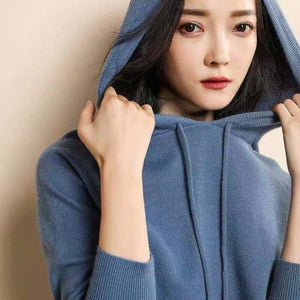 woman knitted hoody clothings casual full sleeve solid pullovers for women  Hodded women top Knitted women clothings