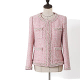 Pink Tweed Jacket Women Heavy Beading Ladiessmall Fragrant Wind Spring Spring/Autumn Winter Jacket One-piece Coat Jacket