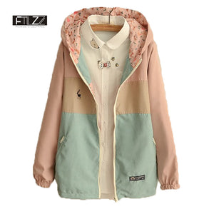 Spring Jacket Womens New 2018 Long Sleeve Hooded Casual Short Coats Ladies Fashaoin Two Sides Wear Patchwork Color Windbreaker