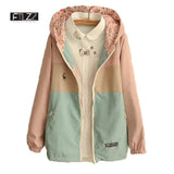 Spring Jacket Womens New 2018 Long Sleeve Hooded Casual Short Coats Ladies Fashaoin Two Sides Wear Patchwork Color Windbreaker