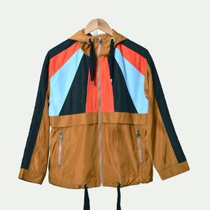Women Jacket 2020 Spring and Summer Casual Color Striped Stitching Drawstring Hooded Jacket Women
