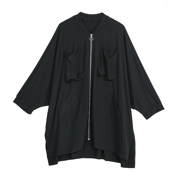 LANMREM 2020 Spring New Zipper Windbreaker Jacket Woman Tide Irregular Loose Coat Oversize Women Clothes Double Pockets YH759
