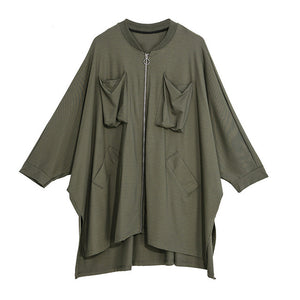 LANMREM 2020 Spring New Zipper Windbreaker Jacket Woman Tide Irregular Loose Coat Oversize Women Clothes Double Pockets YH759