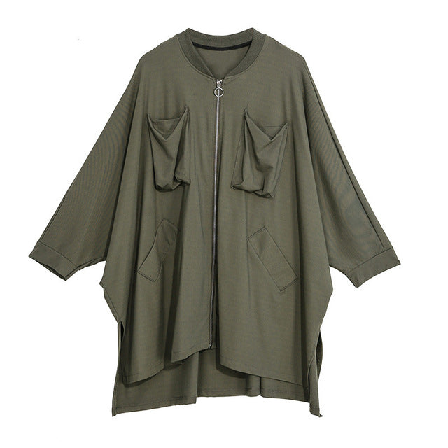 LANMREM 2020 Spring New Zipper Windbreaker Jacket Woman Tide Irregular Loose Coat Oversize Women Clothes Double Pockets YH759