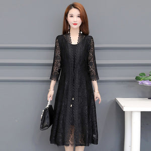 Summer women's lace jacket women's mid-length sunscreen cardigan thin section hollow lace cardigan cape coat shawl plus size 5XL