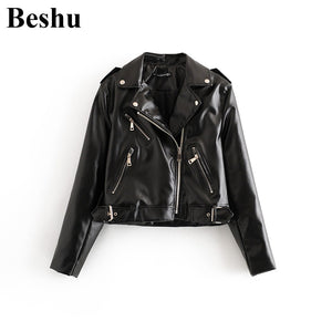 Za 2019 Fashion Bomber Jacket Women Black PU Leather Jacket Short Section Locomotive With Many Zippers Big Lapel Women's Clothes