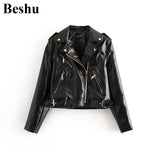 Za 2019 Fashion Bomber Jacket Women Black PU Leather Jacket Short Section Locomotive With Many Zippers Big Lapel Women's Clothes