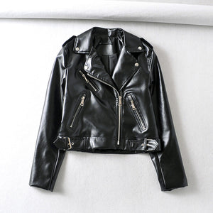 Za 2019 Fashion Bomber Jacket Women Black PU Leather Jacket Short Section Locomotive With Many Zippers Big Lapel Women's Clothes