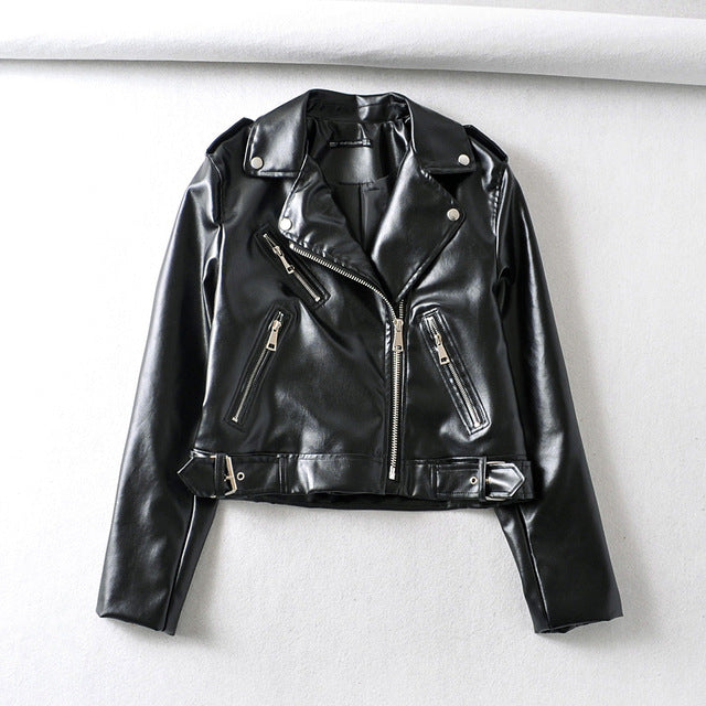 Za 2019 Fashion Bomber Jacket Women Black PU Leather Jacket Short Section Locomotive With Many Zippers Big Lapel Women's Clothes