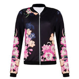 Jacket Women Black White Blue Rose Print Slim Coat 2019 New Spring Autumn Fashion Zipper Long Sleeve Small Outwear Clothing LR23