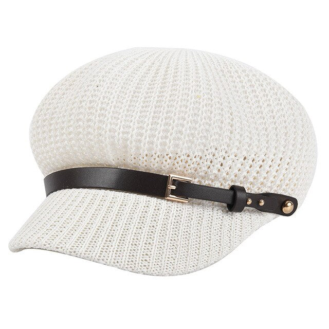 USPOP Summer caps women octagonal hats breathable leather belt octagonal cap newsboy caps British vintage knitted berets