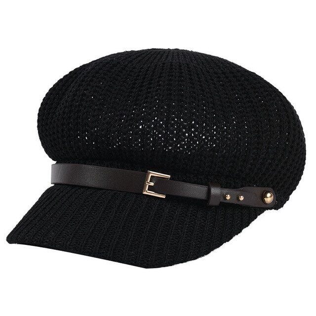 USPOP Summer caps women octagonal hats breathable leather belt octagonal cap newsboy caps British vintage knitted berets