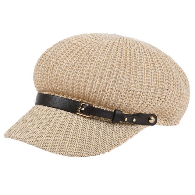 USPOP Summer caps women octagonal hats breathable leather belt octagonal cap newsboy caps British vintage knitted berets