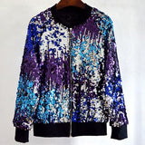 Jessie Vinson Gradient Color Sequins Zipper Jacket Coat Casual Bomber Jacket Autumn Winter Casual Outerwear Basic Jacket Women