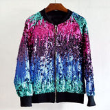Jessie Vinson Gradient Color Sequins Zipper Jacket Coat Casual Bomber Jacket Autumn Winter Casual Outerwear Basic Jacket Women